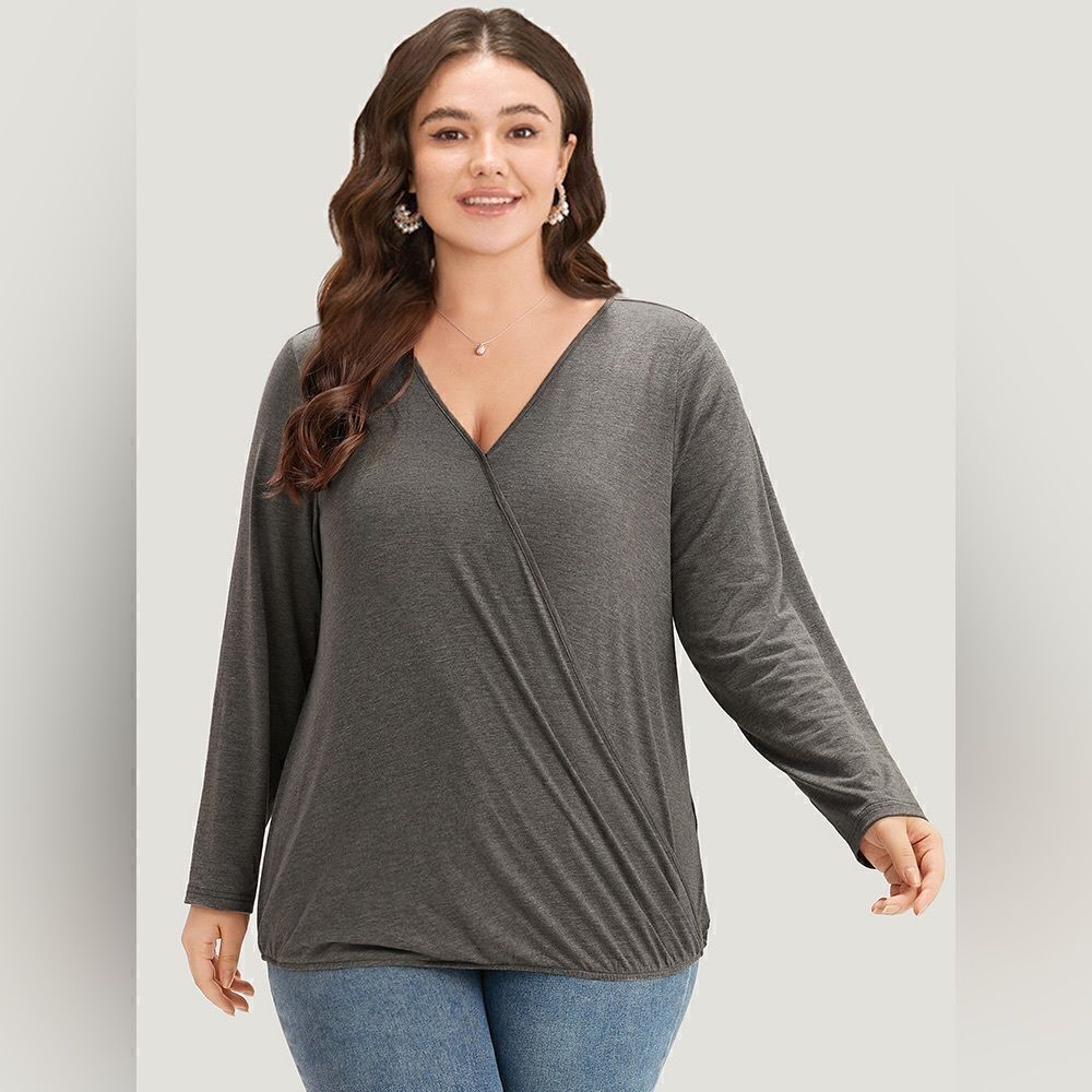 Bloomchic Gathered Wrap Top Grey